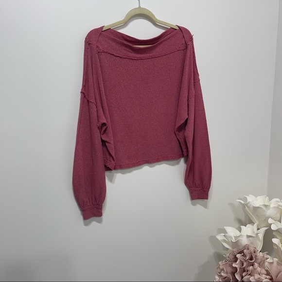 Free People We The Free Stay With Me Hacci Top Size Small in Raspberry Pink - Picture 9 of 13